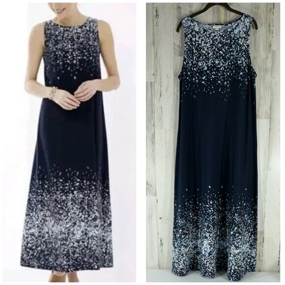 Pure Jill Maxi Dress Size Large Navy Blue Speckled Sleeveless Cotton Modal NWT - Picture 1 of 8